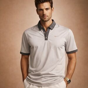 Nike Men's Light Gray Polo with Dark Accents
